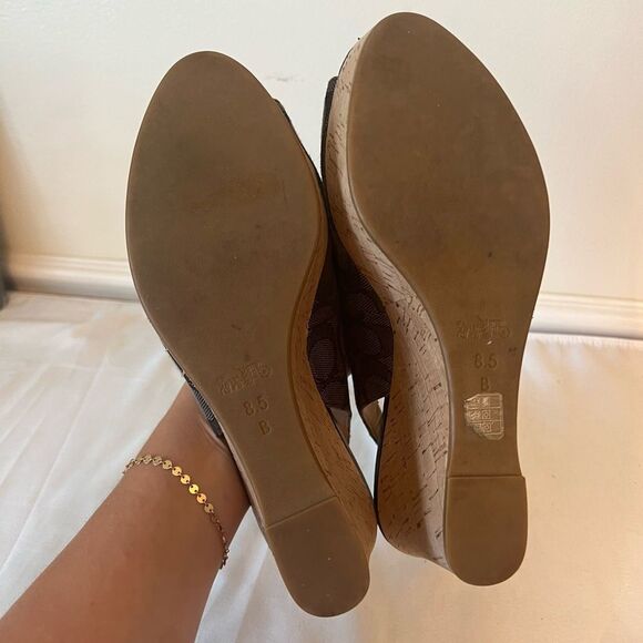 Coach Ferry Peek a boo Sling back platform Signature Wedge Sandal Sz 8.5 - Picture 7 of 15